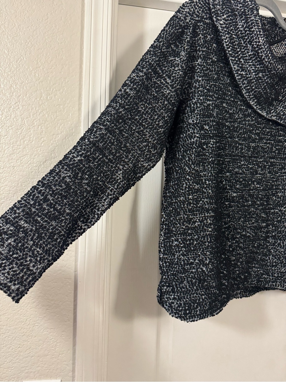 Calvin Klein Black & White Marled Funnel Neck Sweater with Snap Detail - Picture 6 of 13